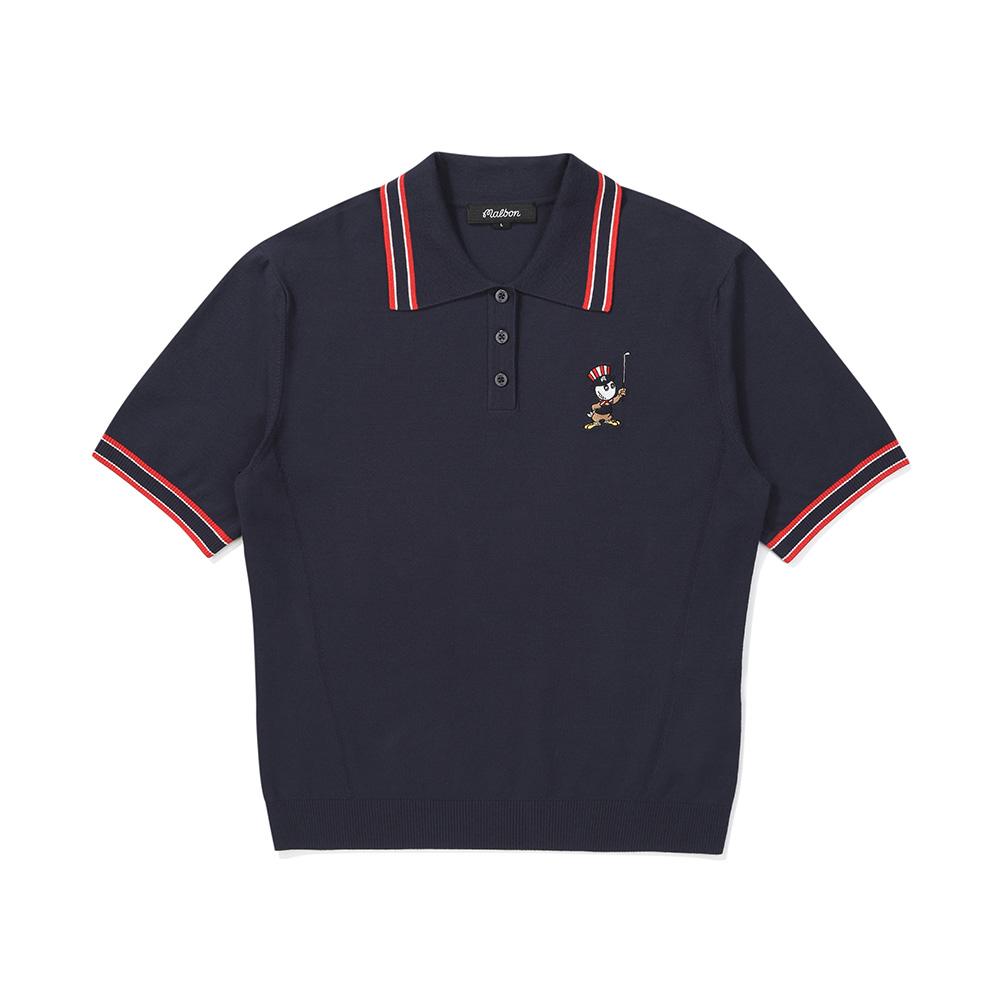 MALBON GOLF Women'S Color Tip Collar Half Sleeve Knit Navy (Woman)