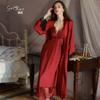 Women's Satin Deep V Push Up Padded Long Sleep Dress with Robe Lounge Set
