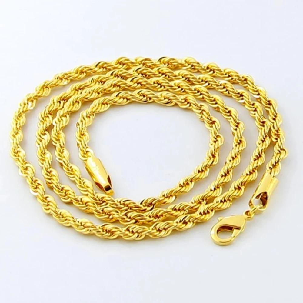 New 18K Gold Beautiful 3MM Twisted Rope Twist Electroplating Necklace for Men Women Wedding designer Jewelry Christmas Gifts