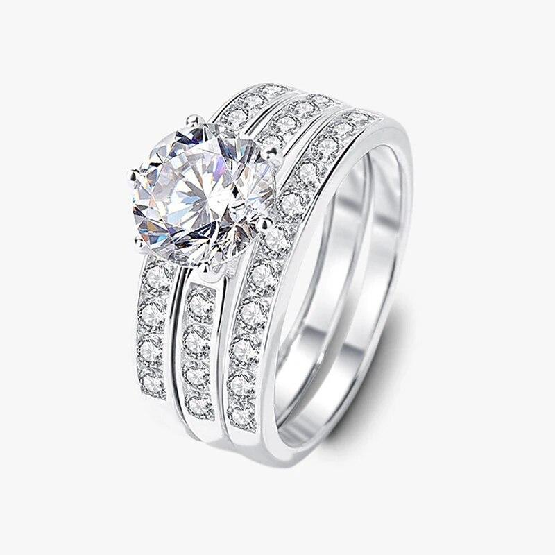 Bagues Moissanite rose véritable 2CT pour femmes, 3 pièces, Halo brillant, imitation diamant, bracelet de promesse, argent Sterling S925, 3 couleurs