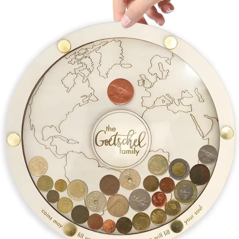 Coin Holder Travel Gift Cash Vault Wooden Savings Box with Cut-Out Design Money Savings Box, Wooden Bank for Kids