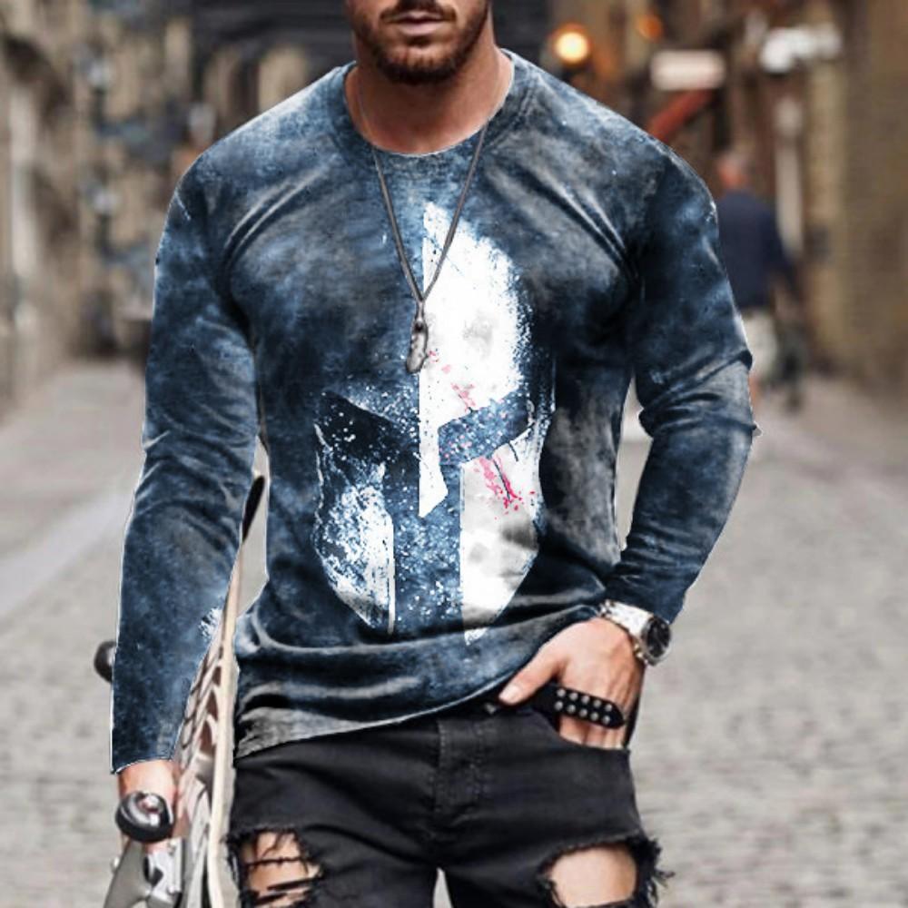 Knight Warrior Graphic Long Sleeve T-Shirt, Trendy Casual Streetwear for Men