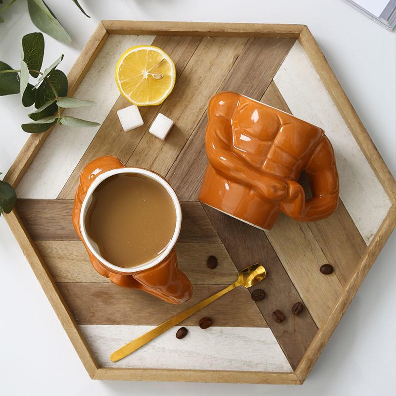 Ceramic Coffee Cup – Cute Belly and Muscle Man Mugs – Fun Home Decoration