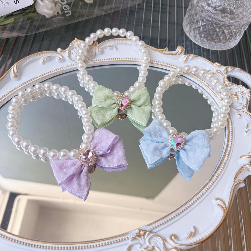 Japanese‑Style Gentle Pet Pearl Necklace Sweet Bow Teddy Bear Decor Neck Ring for Cats Small Dogs