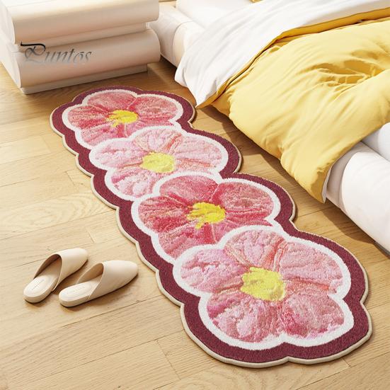 Anti-slip Bathroom Mat Faux Cashmere Flower Area Rug Non-slip Washable Absorbent Plush Floral Bath Floor Home Living Room Bedroom Decoration