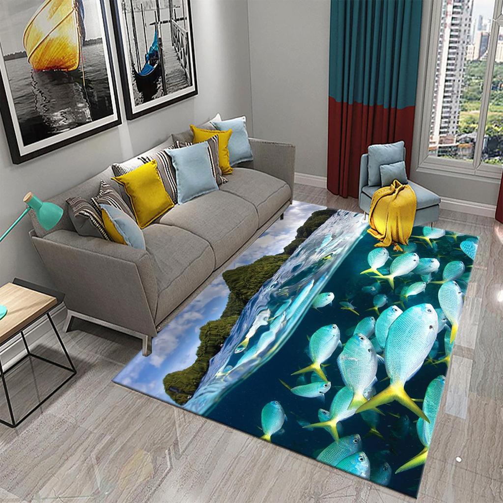 3D Hawaiian Sea Ocean Tropical Fish Carpets for Living Room Fish Animal Rugs Kids Bedroom Carpet Soft Floor Mat Parlor Decor Rug