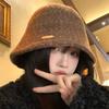 Brown Knitted Bucket Hat Women's New Autumn and Winter Ear Protector Basin Hat Wool Bucket Hat