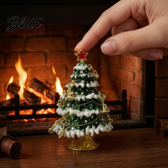 Holiday Gift for Women Christmas Tree Jewelry Box Enamel Inlay Alloy Organizer Luxury Metal Case Compact Decorative Ornament Dressing Table