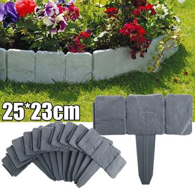 Bordadura de Jardim com Efeito de Pedra Cinza para Gramado, Delimitação de Plantas, Bordo de Jardim em Calçada | Canteiro de Flores, Grama, Cerca de Jardim 10 Peças