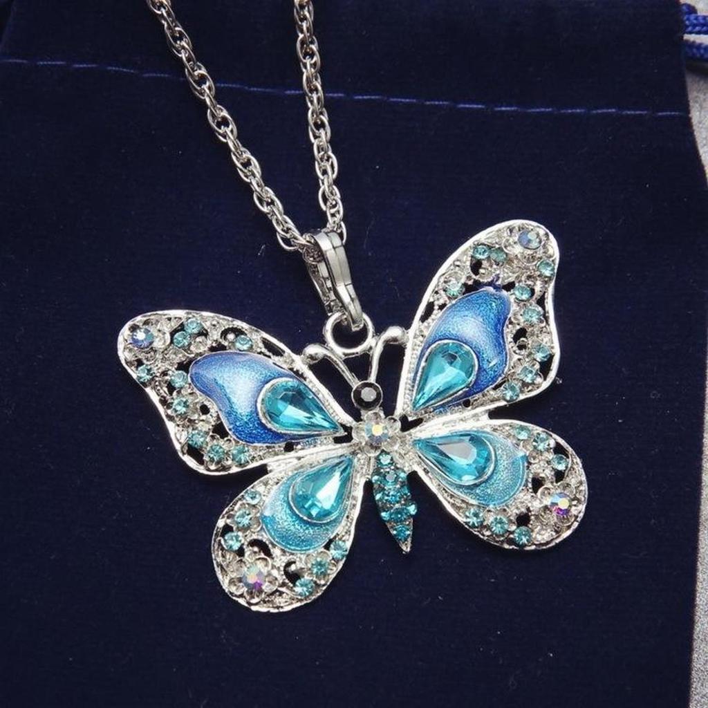 New Women Jewelry Enamel Butterfly Crystal Silver Pendant Necklace Fashion Chain New Women Jewelry Enamel Butterfly Crystal Silver Pendant Necklace Fashion Chain