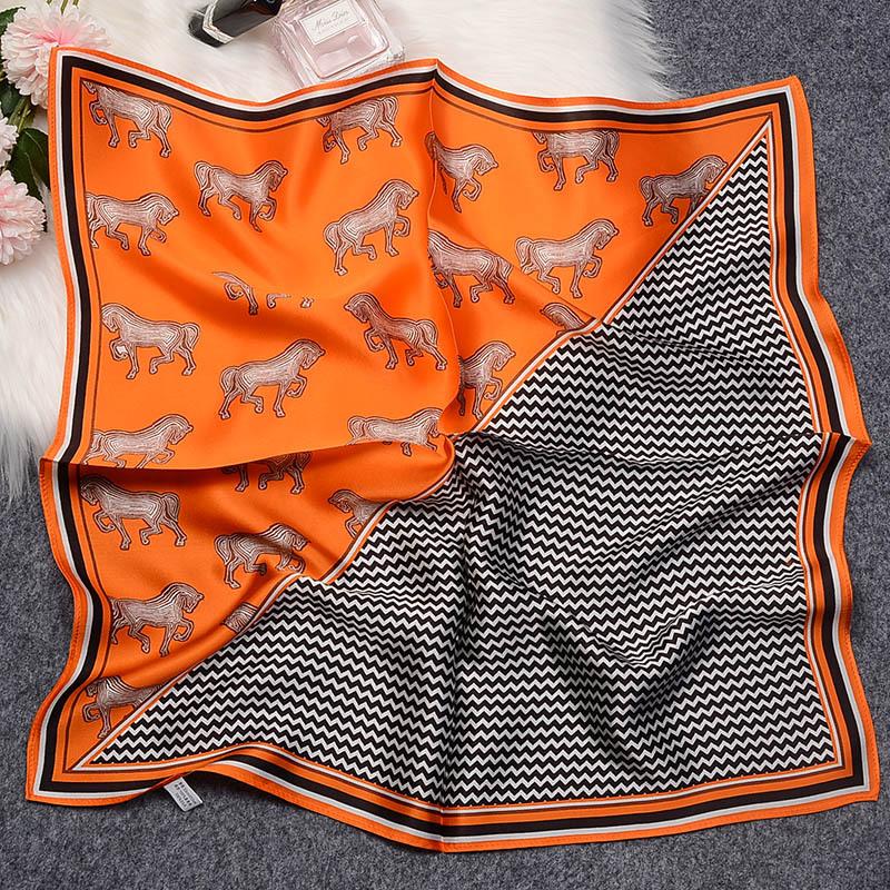 Orange splicing pony 100% silk scarf women s summer thin sunscreen scarf fashion mulberry silk square scarf 53*53cm