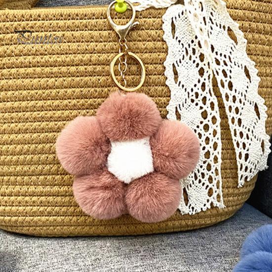 Aesthetic Handbag Pendant Plush Flower Keychain for Handbags, Five-petal Bag Charm, Backpack Hanging Accessory Fluffy Women