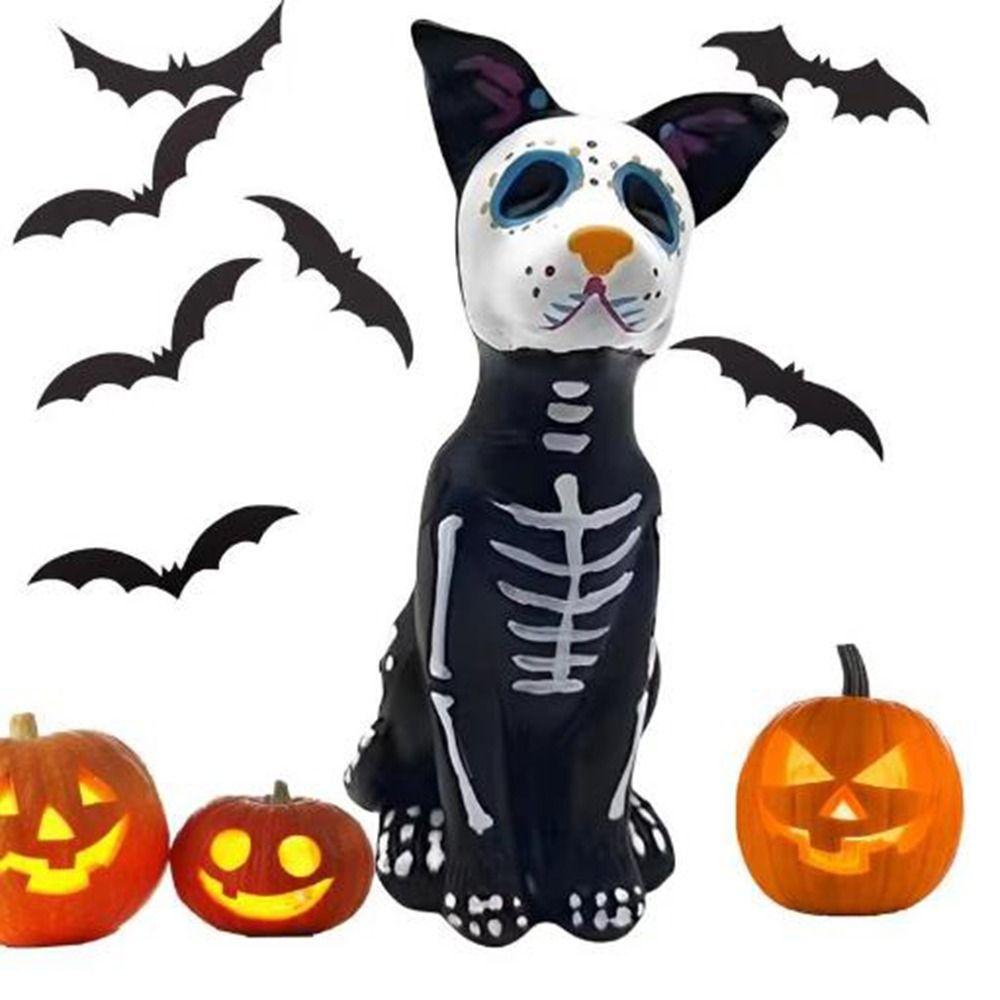 Colorful Black Cat Skeleton Figurine Resin Black Cat Statue Halloween Black Dog Figurine Cabinet