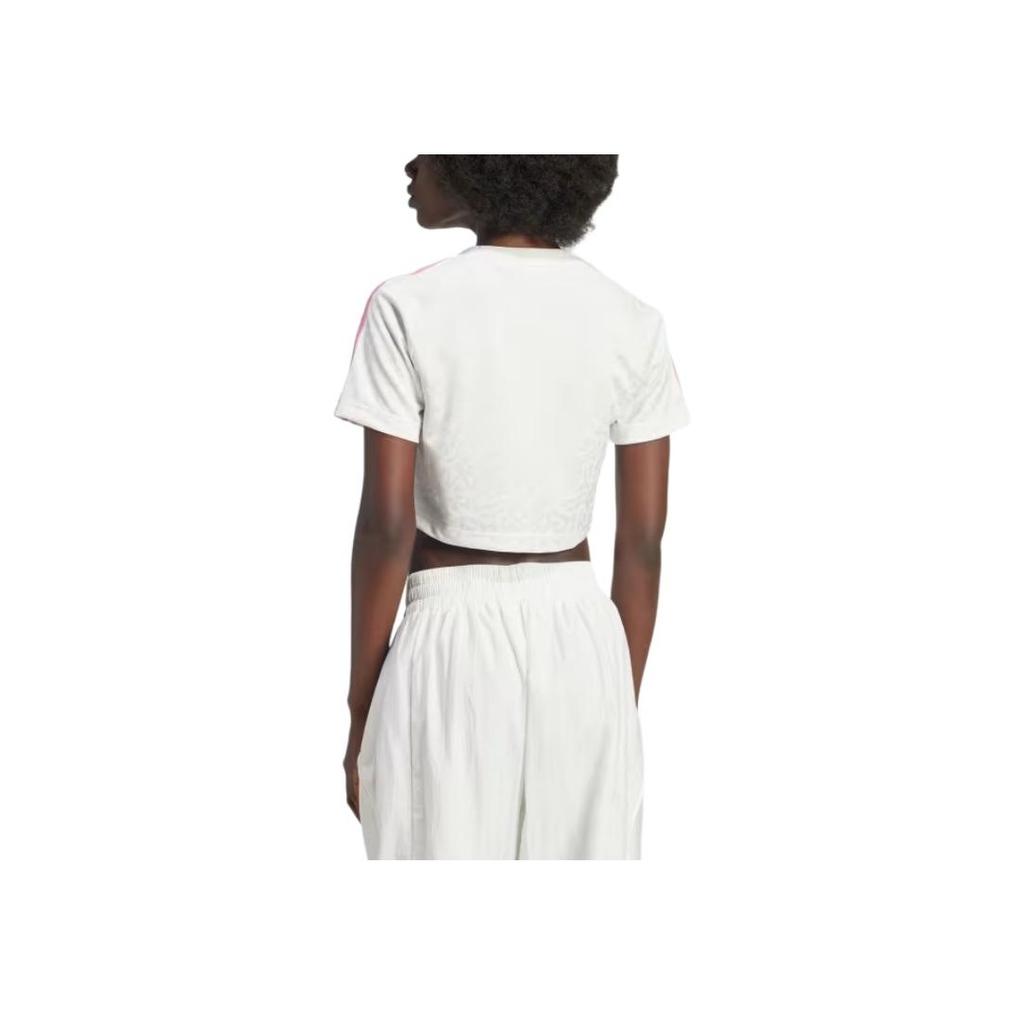 adidas Originals Baby Tea Striped Round Neck Slim Fit Short Sleeve T-Shirt Women Tops White IW5478