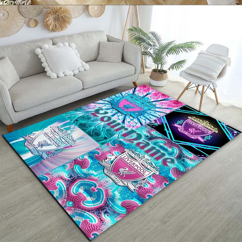 Liverpool Customize Text Floor Mat Design for Playrooms Dining Room Game Room Living Rooms Anti-slip Rug Anime Office Decor Perfect Gift for Women/Men