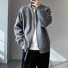 Mens Black Zip-Up Knit Cardigan Oversized Warm Stand Collar Sweater Casual Layering Top Teens