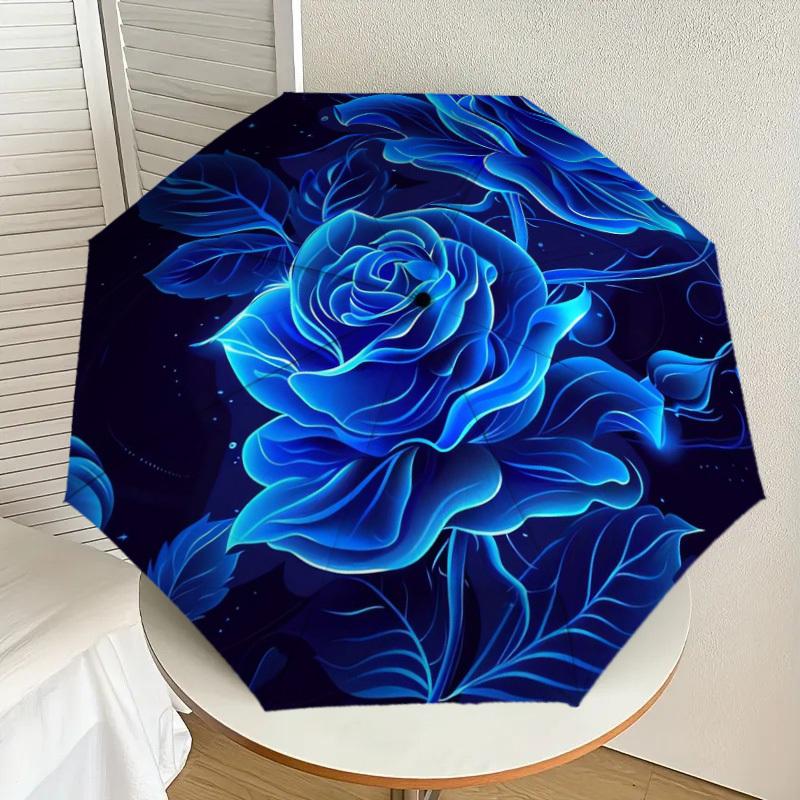 

1pc Blue Glowing Roses Illustration Umbrella with Plastic Handle,Suitable for All Seasons Home Travel Outdoor UmbrellaDD147