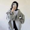 Oversized French Chic Hooded Sweatshirt Jacket Women Soft Fleece Lined Casual Streetwear Loose Fit