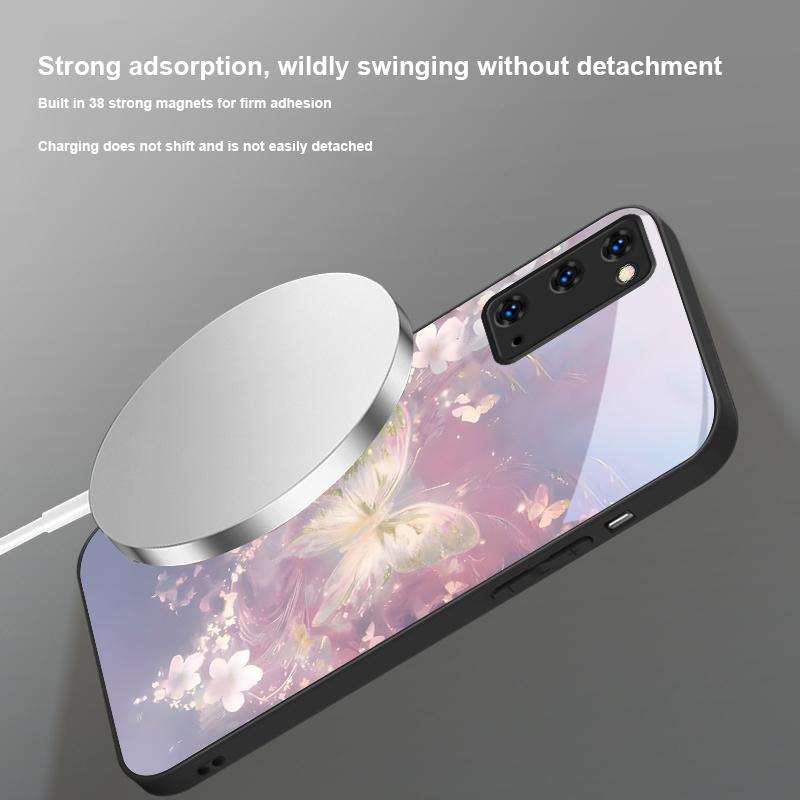 Dreamy Striped Butterfly For Magsafe Samsung S25 S25 Edge S25Ultra S8 9 10 20 S21 Pro 22 Plus S23 FE S24 Ultra Glass Phone Case