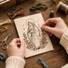 Beginner Embroidery Pattern Set Christmas Hand Card DIY Kit, Holiday Greeting Seasonal Paper Craft Project with Threads And Beads, Gift for Adults Kit