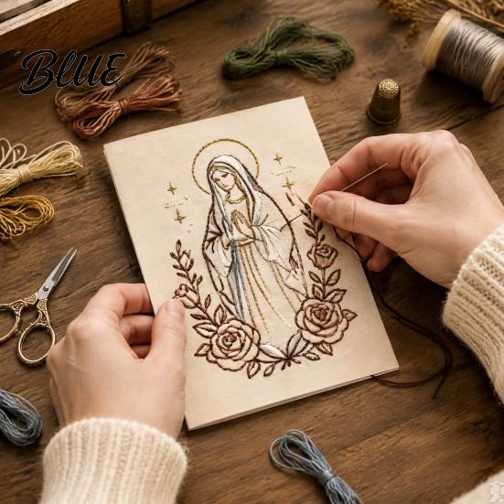 Beginner Embroidery Pattern Set Christmas Hand Card DIY Kit, Holiday Greeting Seasonal Paper Craft Project with Threads And Beads, Gift for Adults Kit