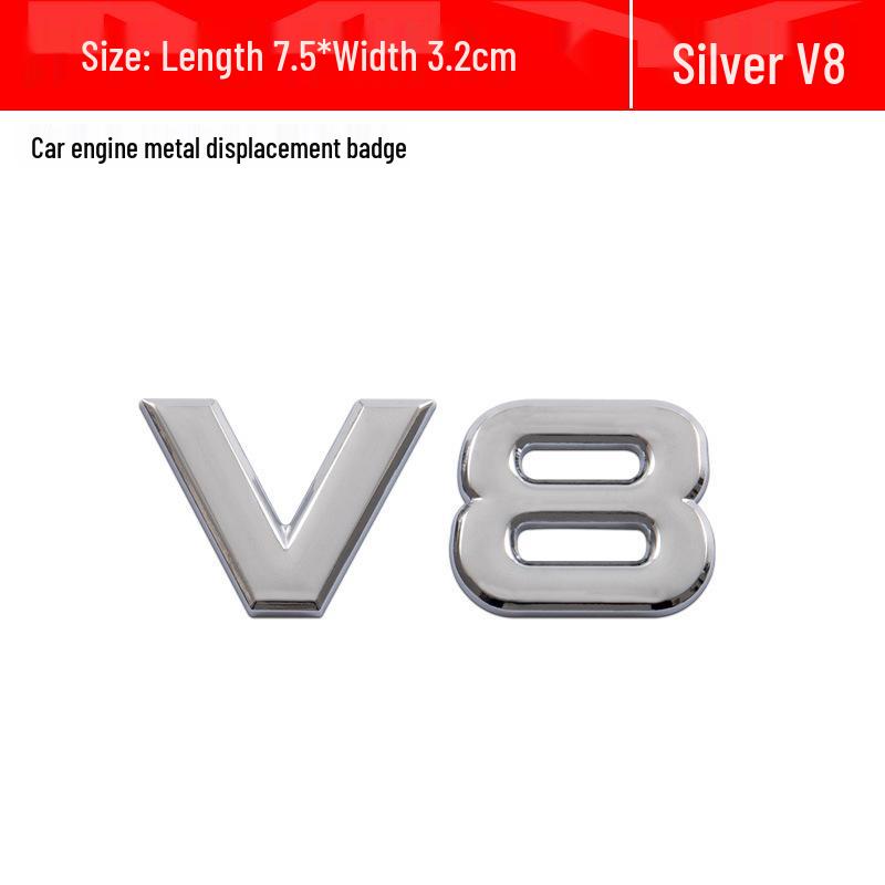 3D Metal V6 V8 Car Emblem for Modification - Large Displacement Rear Label Sticker