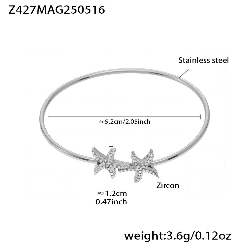 Qiong Yao Elegant 5A Zircon Starfish Flower Shell Open Hoop Bracelet - Fashionable European  American Style