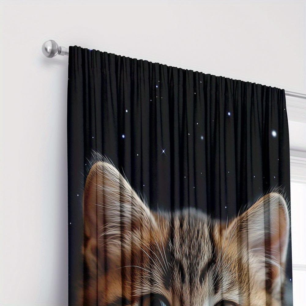 2pc Cozy cat print curtains   polyester fabric   machine washable   suitable for bedroom and living room decoration