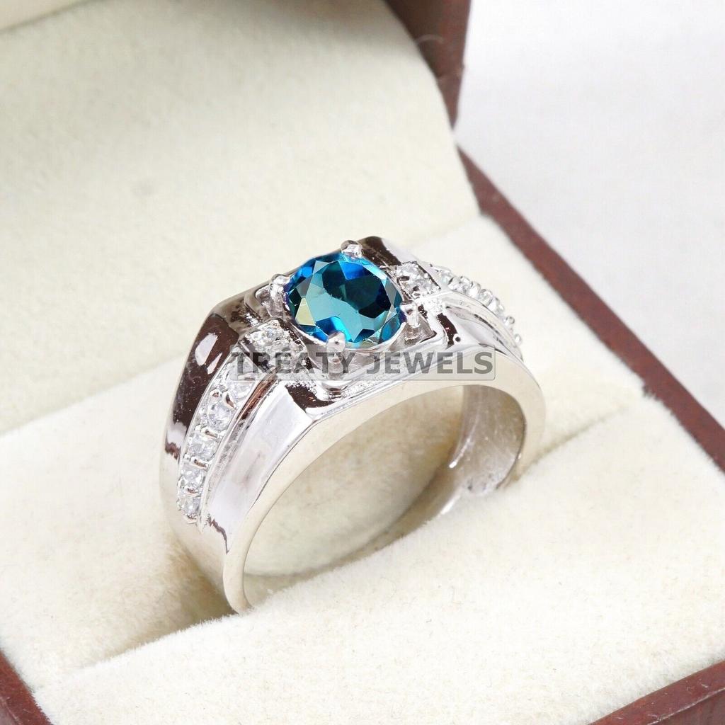 London Blue Topaz Oval Gemstone With 925 Sterling Silver Ring For Men's #B234 JL375675987771