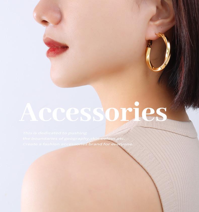 18K Gold-Plated Titanium Steel Twisted C-Shaped Earrings - Hong Kong Style