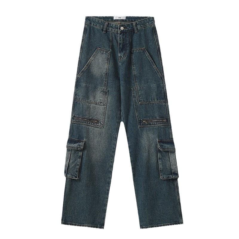 Unisex Retro High-Street Wide-Leg Jeans with Pockets