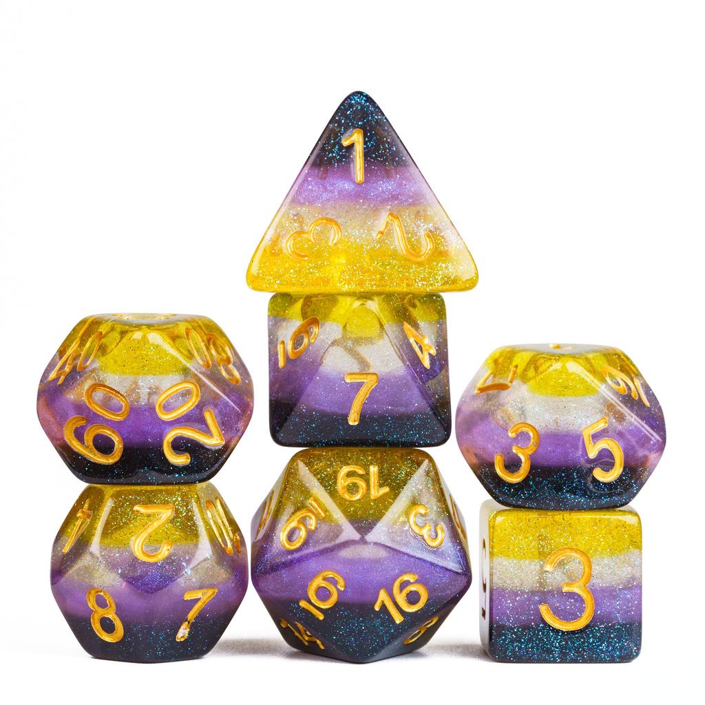 Cusdie 7Pcs Pride Flag Dice DND Trans-Pride D&D Dice Multicolor D4-D20 Polyhedral Dice Set for Role Playing Game Board Games