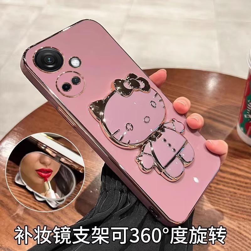 oppoK11X Mobile Phone Case Electroplated KT Cat Bracket Makeup Mirror K1Pro Silicone Soft Case Protective Case K11
