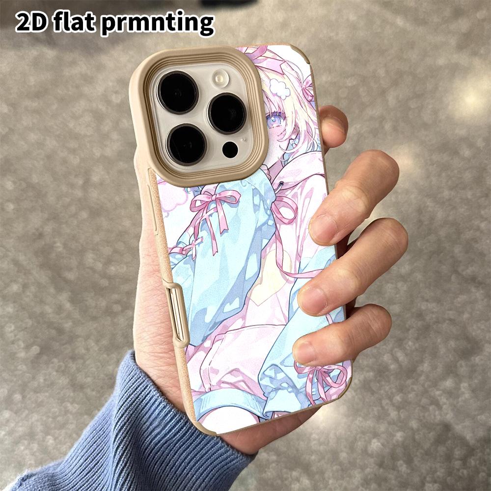 Phone Case: 2D Flat Lambskin Suitable for iPhone 18, 17, 16, 15, 14, 13 Pro Protective Case, Anime Girl, Christmas and Halloween Gift