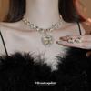 Geometric splicing with diamond heart necklace and earring set, exaggerated design from Europe and America, collarbone chain