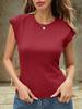 Womens Ribbed Knit T Shirt Cap Sleeve Crew Neck Slim Fit Summer Basic Top