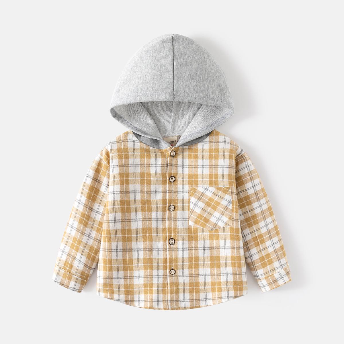 

Korean-Style Boys Hooded Plaid Shirt, Long-Sleeved Children s Clothing, 2026 New Arrival 100 cm