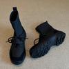 Cowhide version~ Functional wind sports thick-soled strap elastic socks boots Korean version elastic thin boots black short boots women