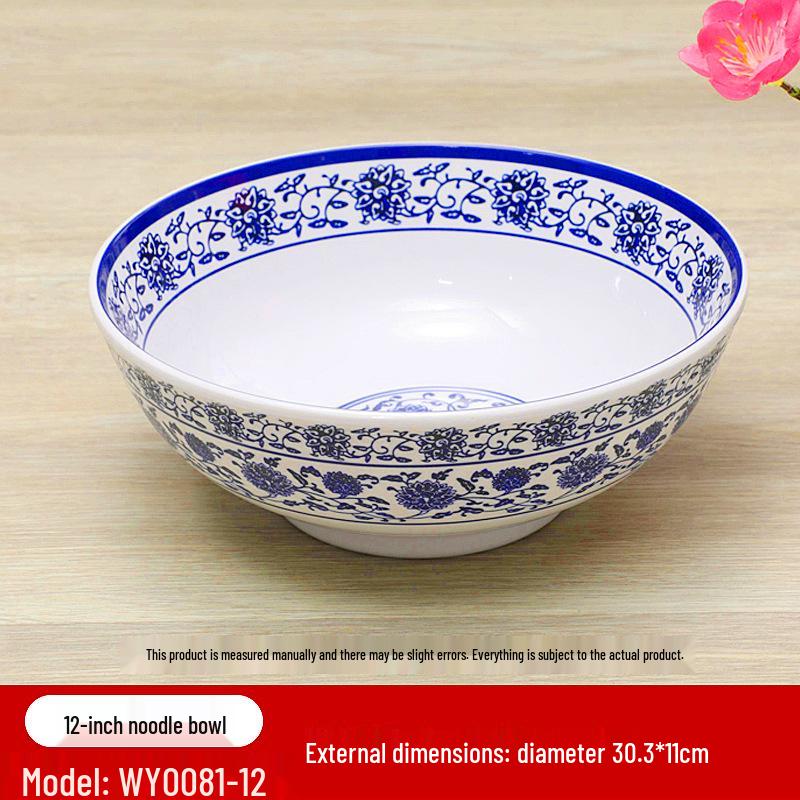 Retro Blue & White Melamine Dinnerware Set: Noodle & Soup Bowls, Plates for Restaurants & Noodle Shops