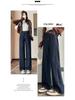 Women's Dark Blue High-Waisted Plush Wide-Leg Pants - Autumn/Winter Fleece, Straight, Loose Fit (Style 66228)