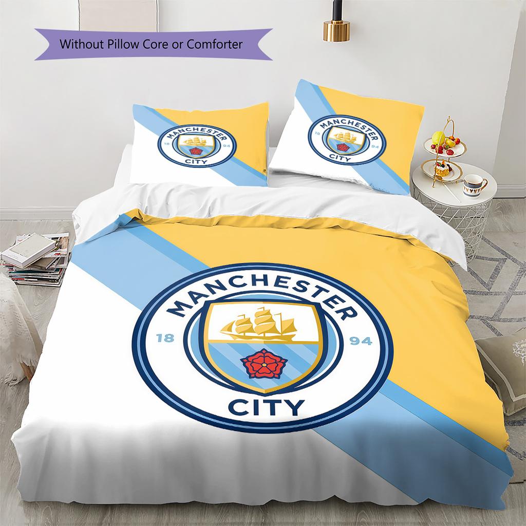 Manchester City Pattern Bedding Quilt Set Home Decoration Gift (1 * duvet cover + 2 * pillowcase without core)