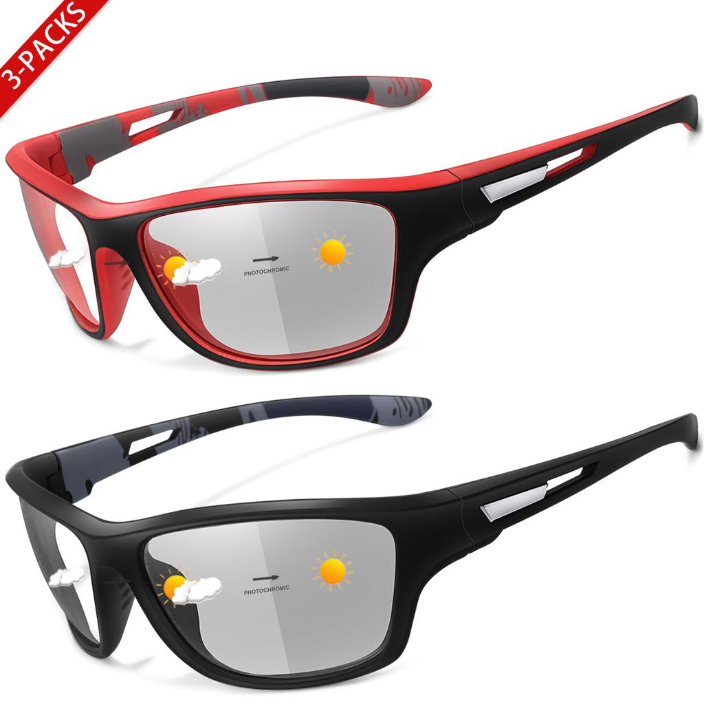 2-pairs Photochromic Sunglasses for Men and Women Fashion Oval Lens Glasses for Fishing Driving Cycling and Running