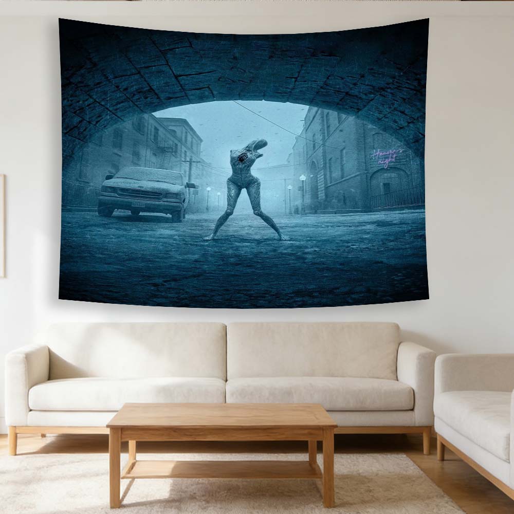 

Return to Silent Hill Tapestry Pyramid Head Foggy Street Wall Hanging Horror Game Movie Poster Tapestry for Bedroom Gothic 74x94cm(29x37in)