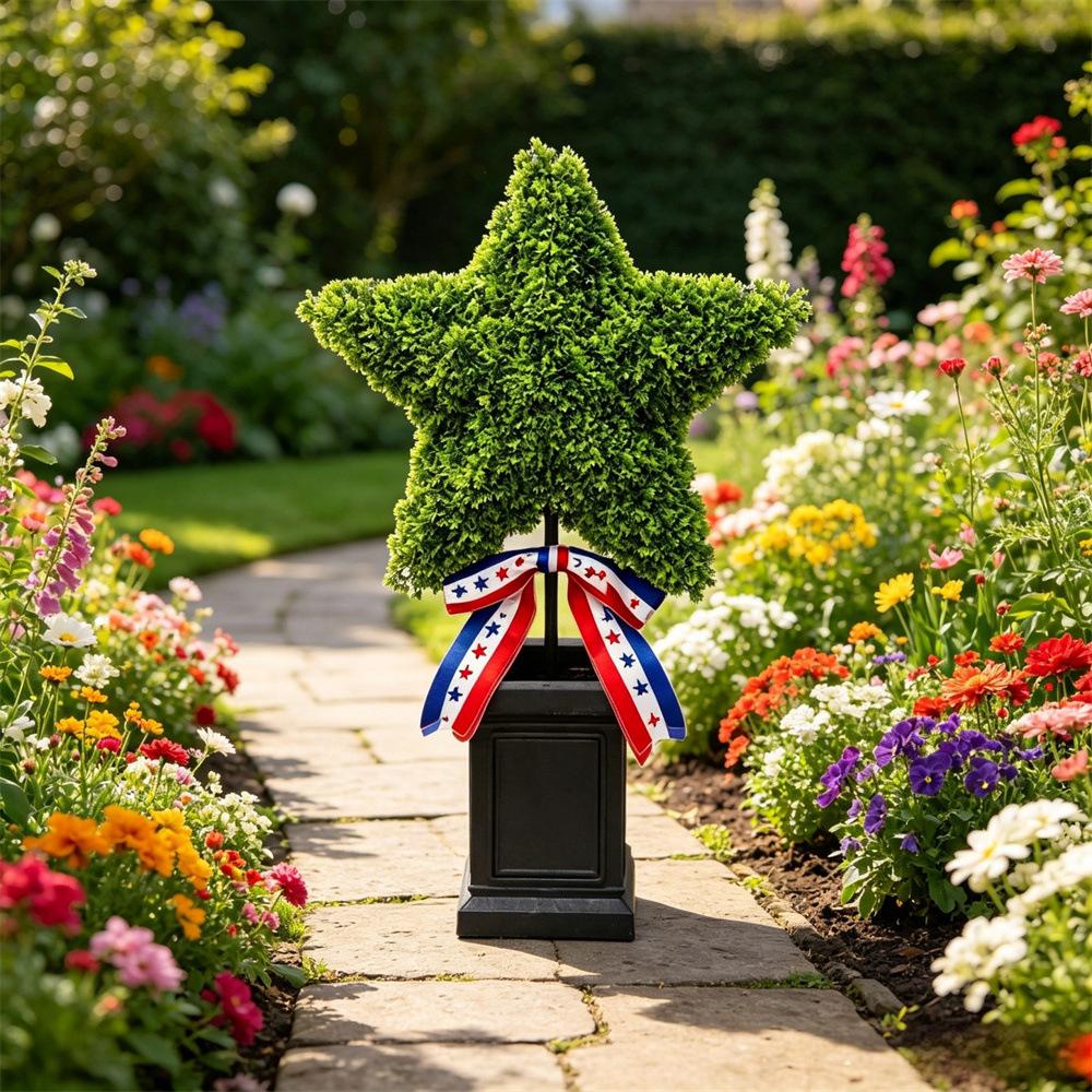 4th of Artificial Plant Pot with Star and - Patriotic Independence Day Centerpiece Decoration