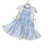 Summer Vacation Flounce Sleeve Dress for Girls - Fresh Mesh Skirt