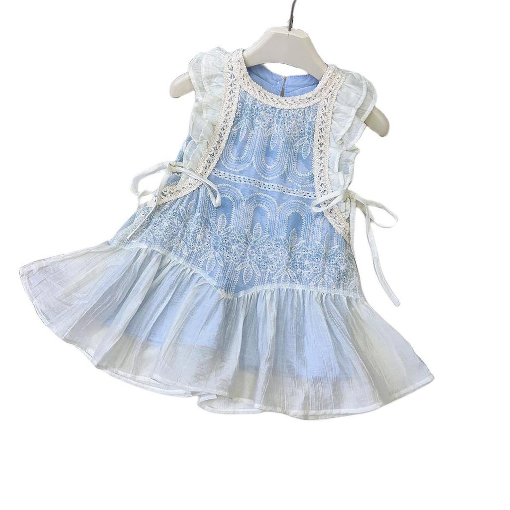 Summer Vacation Flounce Sleeve Dress for Girls - Fresh Mesh Skirt