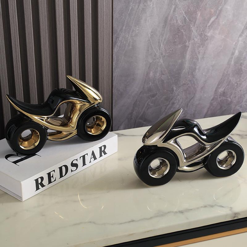 Creative Ceramic Motorcycle Ornaments Geometric Shape Desktop Decoration Ceramic Crafts TV Cabinet Sense Home Decoration Gift