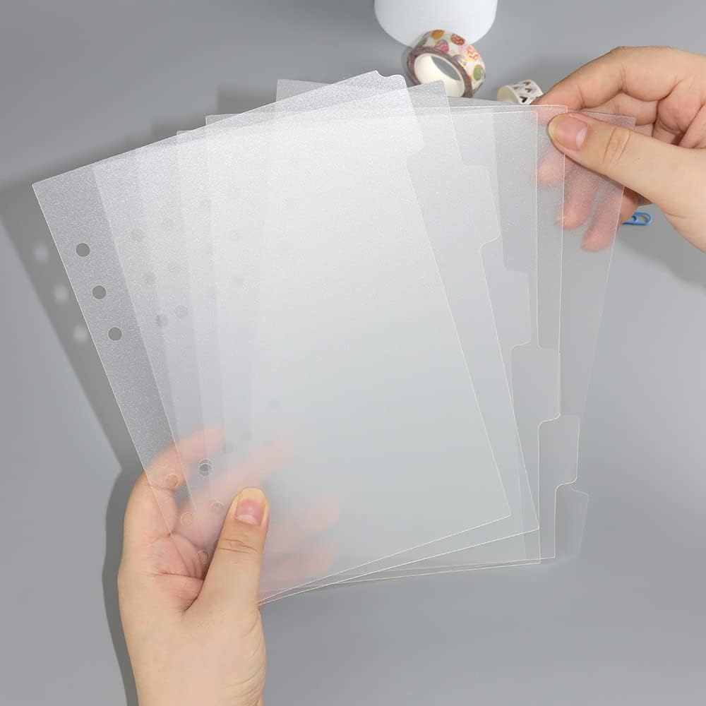 Mogoostry 2 Pack A5 Binder Dividers 6 Tabs Clear Plastic Binder Index Tabs Planner Divider for Round Ring Binder Sheet Protector (Total 12 Dividers)