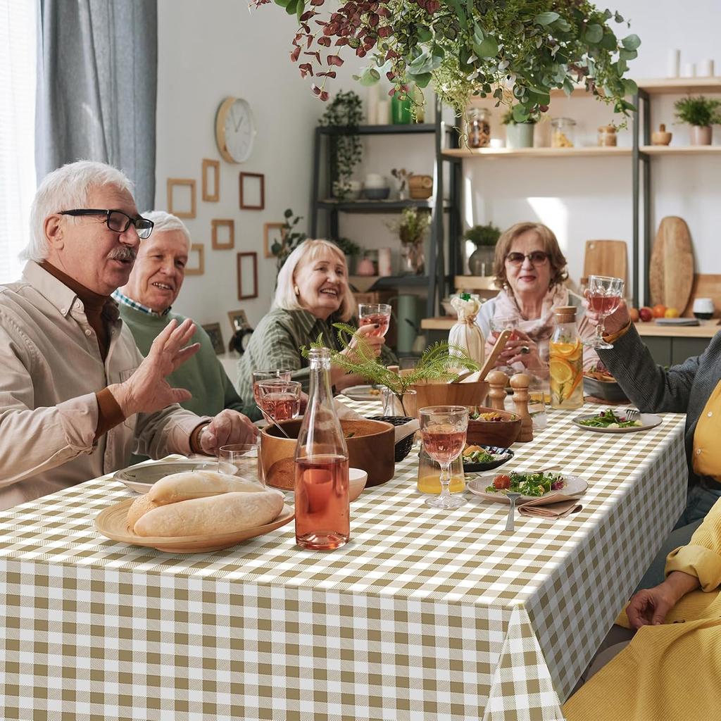 Hallswl 3pcs Khkai Gingham Tablecloth,Brown Beige Checkered Tablecloths Buffalo Plaid Disposable Plastic Table Covers for Birthday Baby Shower Bridal