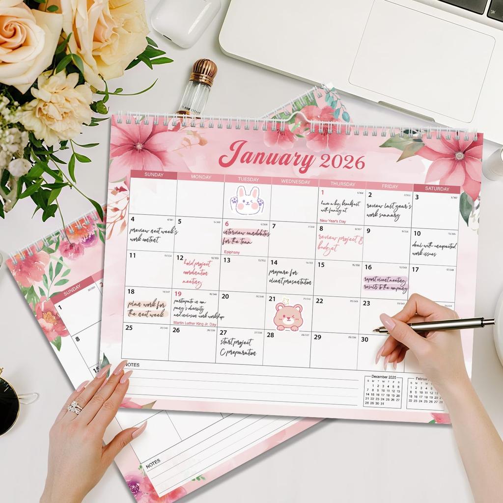 2026 Calendar, Wall Calendar 2026-2027, 11" x 14.2" Monthly Desk Calendar for Home and Office, 18 Months From January 2026 to June 2027 With Vacation
